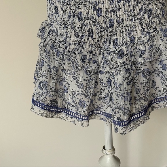 Saylor Edan Woodblock Floral Print Ruffled Smocked Mini Skirt EUC Size Small - Picture 8 of 11